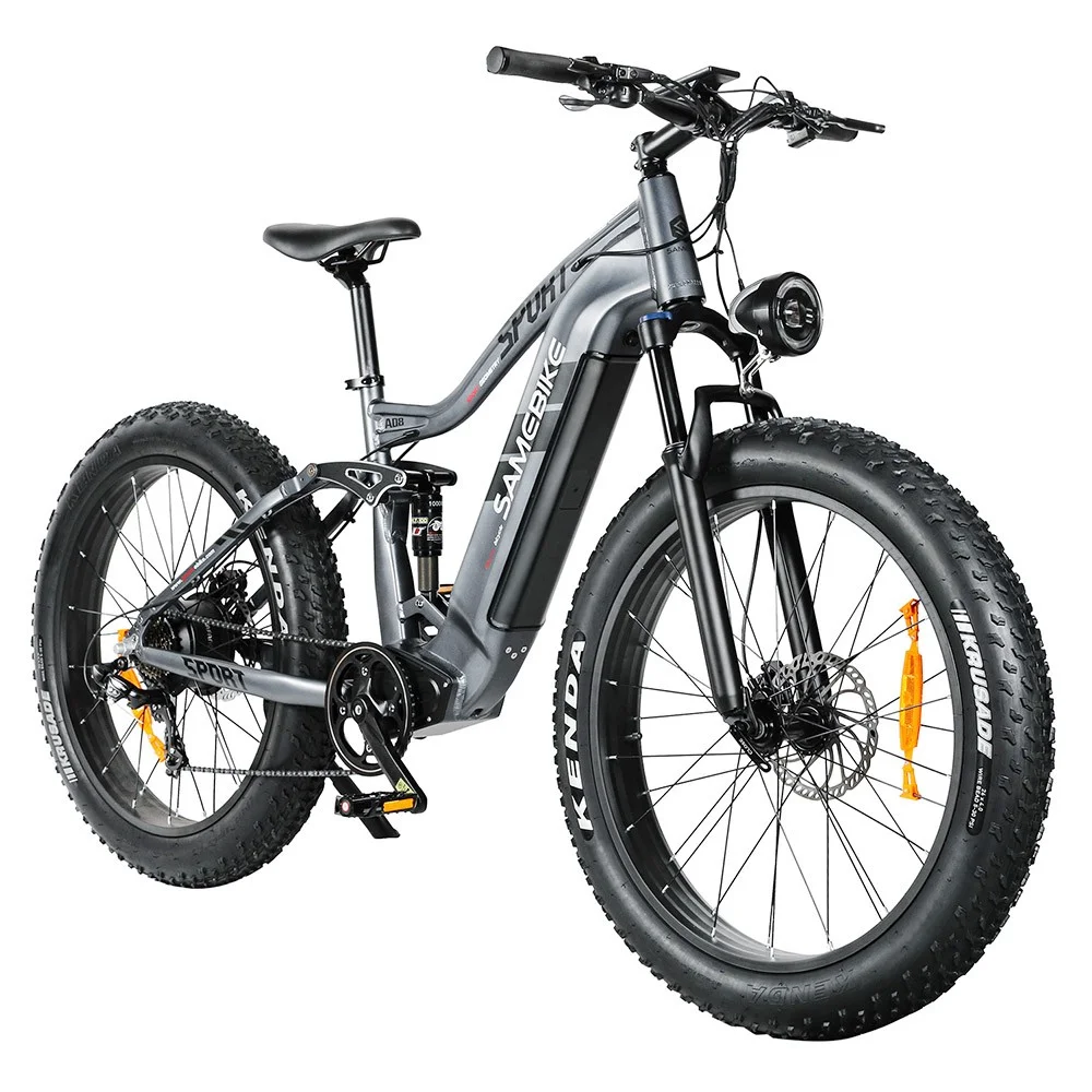 SAMEBIKE RS-A08 Electric Mountain Bike 26*4.0 Inch KENDA Fat Tires 48V 17Ah SAMSUNG Battery 750W Bafang Motor 45km/h Max Speed Shimano 7 Speed Gear Double Suspension System