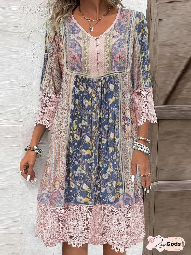 Women Casual Half Sleeve V Neck Women Dress