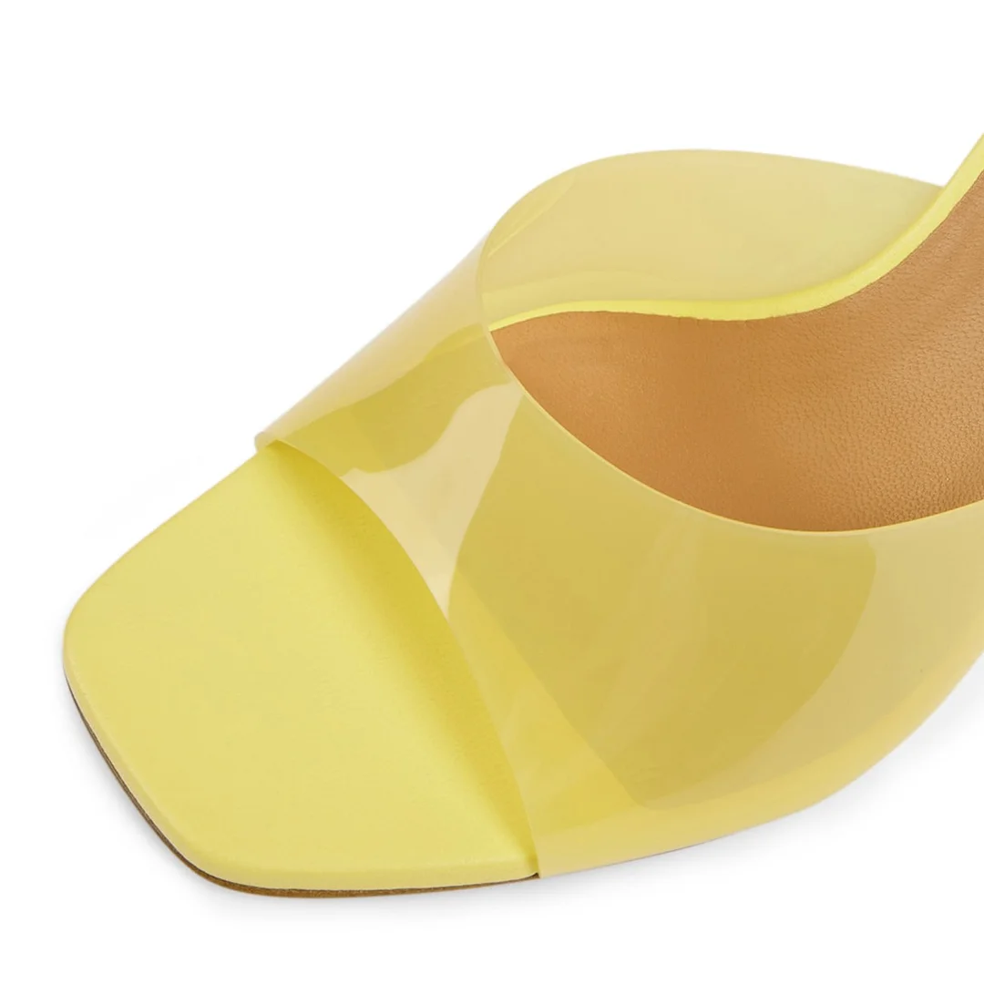 Fashion Yellow Sculptural Heel Clear Rhinestone Women's Mules Shoes
