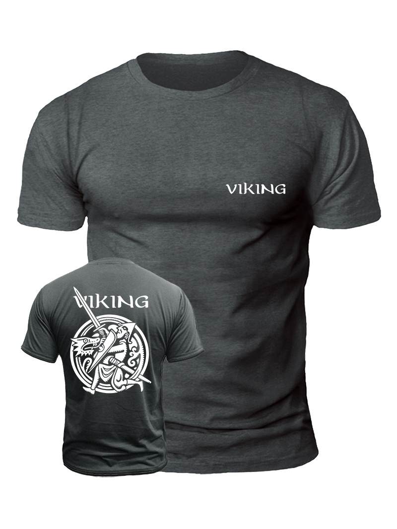 Men's Viking Warrior Print Casual Short Sleeve T-shirt