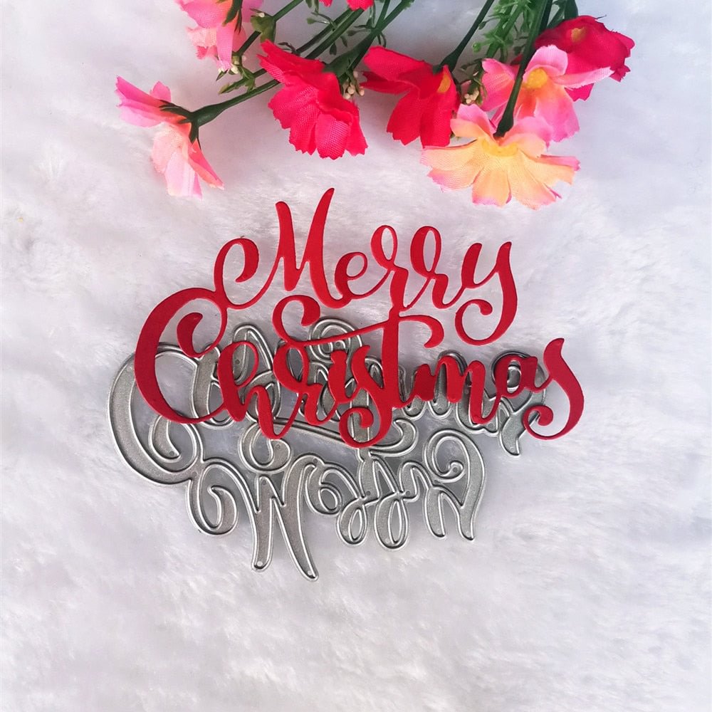 Words "Merry Christmas" Dies Scrapbooking Stencil Template for DIY Embossing Paper Photo Album Greeting Gift Cards Cut Die