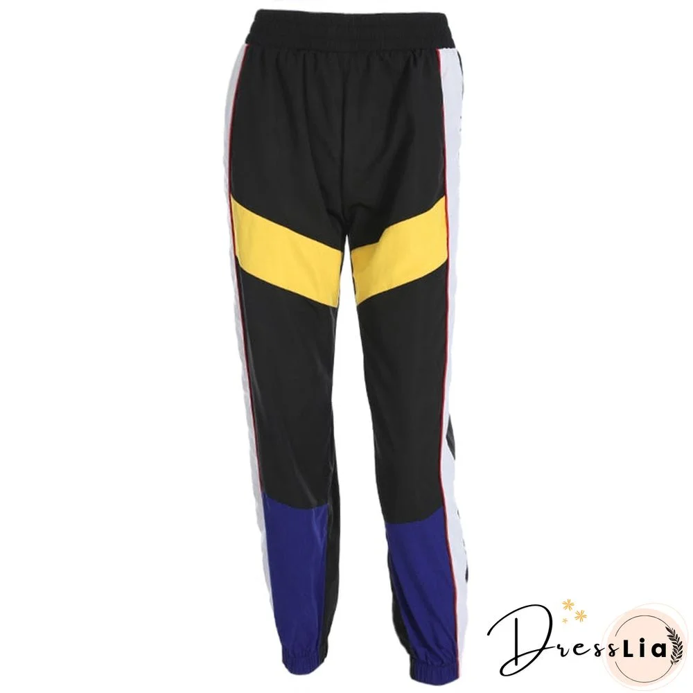 Weekeep Women High Waist Patchwork Pants Black Pencil Pants Streetwear Cargo Pants Loose Jogger Trousers Women Sweatpants