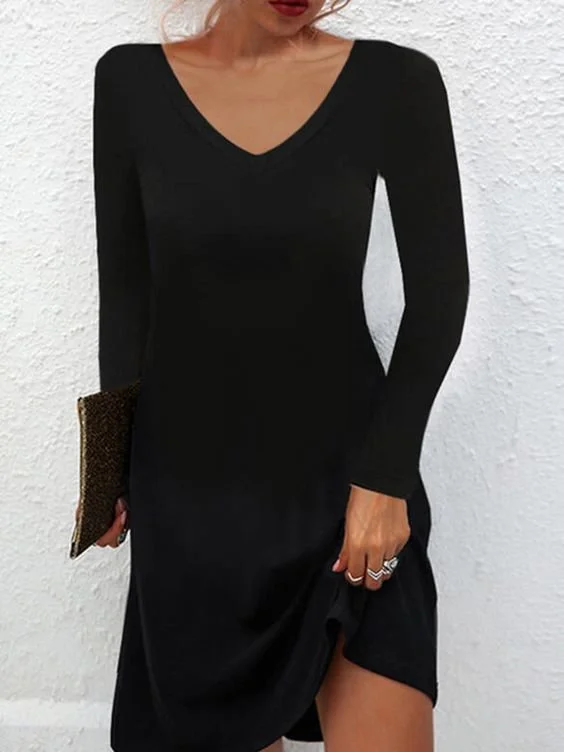 Sexy V Neck Long Sleeve Woven Dress