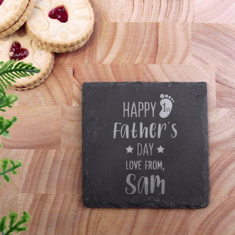 Happy 1st Father's Day Coaster, Father's Day Gift, Personalised Slate Coaster, First Fathers Day, Drinks Mat