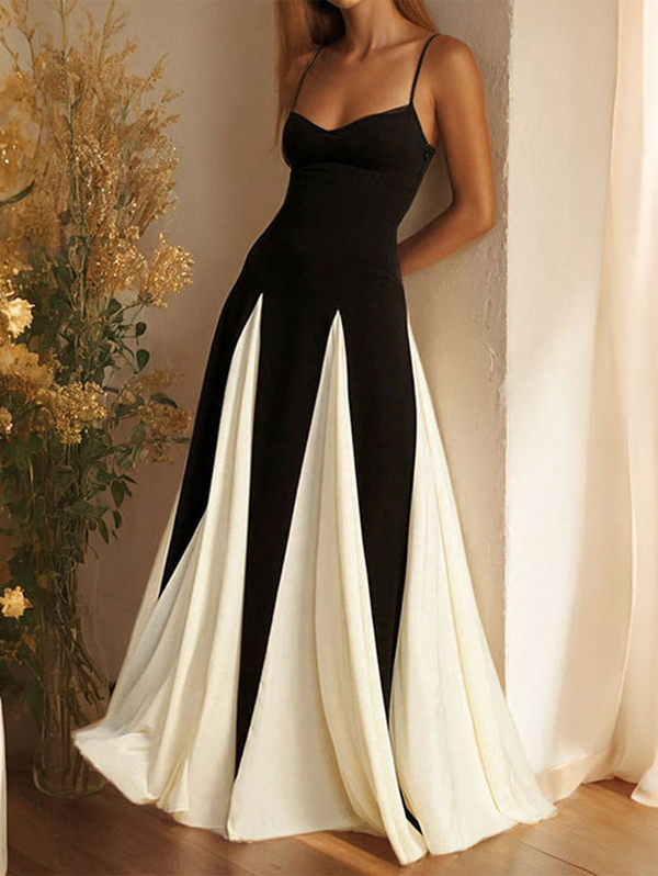 Strap Colorblock Sweetheart Neckline Maxi Dress