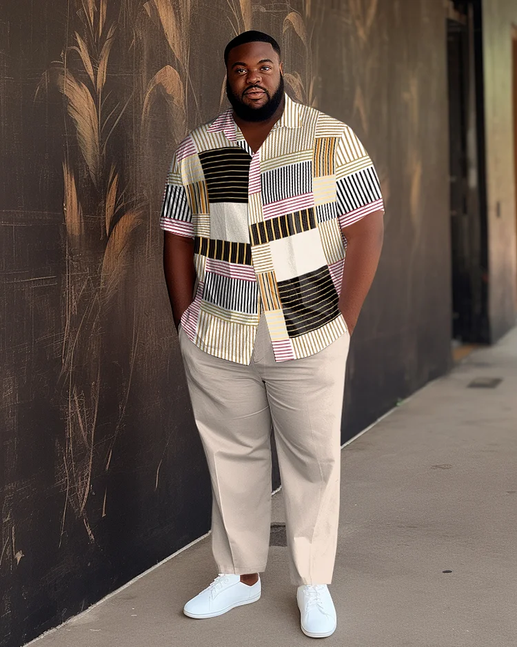 Men's Color Block Stitching Gradient Short Sleeve Walking Suit