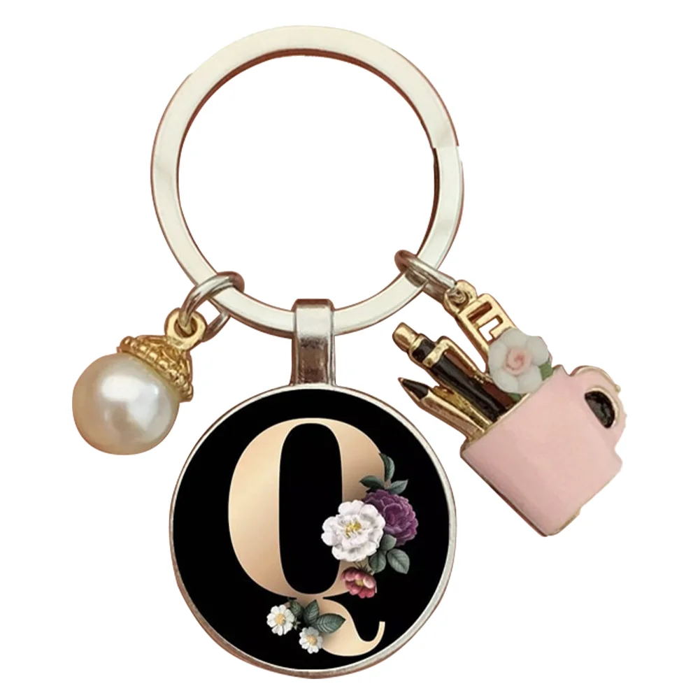 Resin Alphabet Letter Keychain Pearl Alphabet Key Ring Charms for Key Handbag Backpack