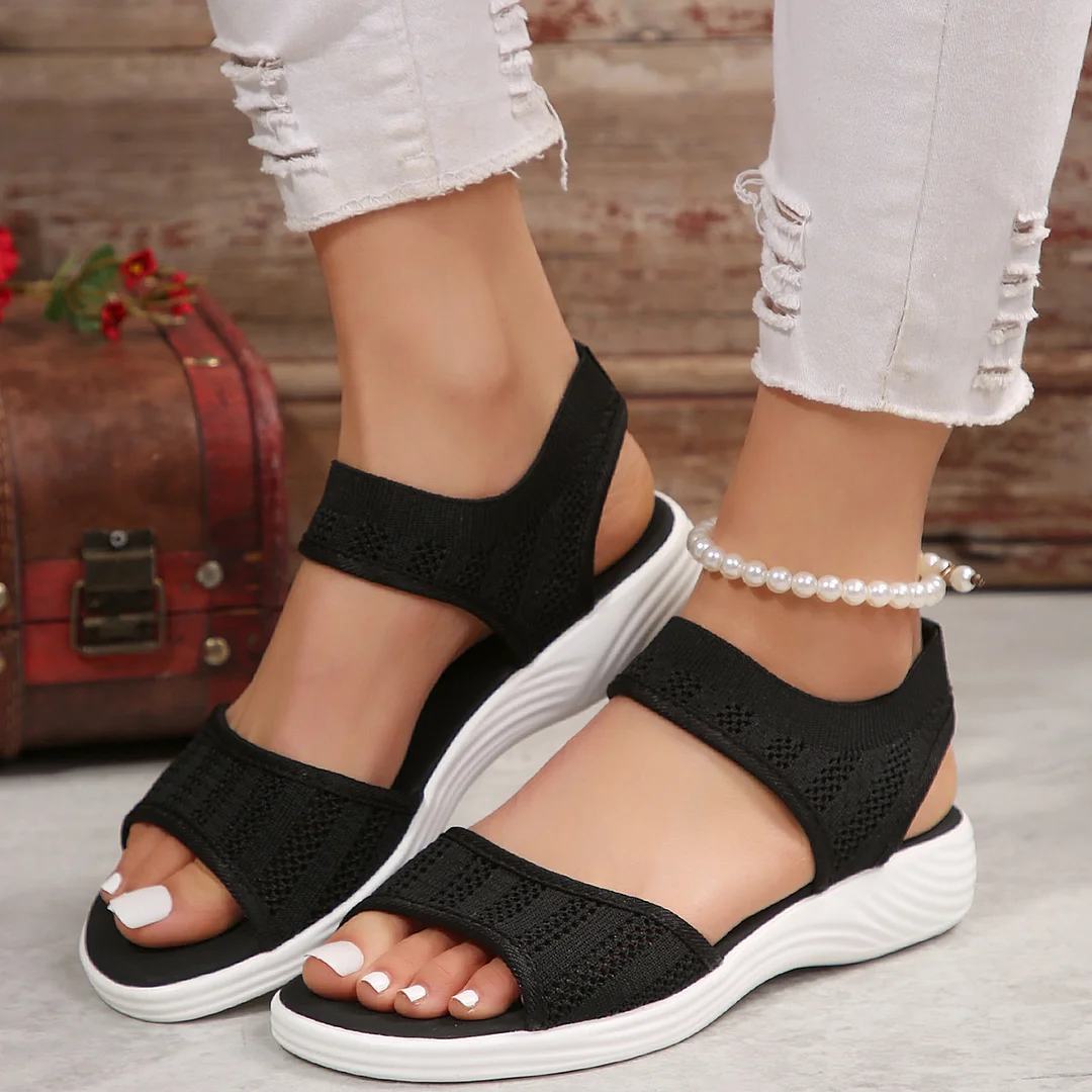 Yyvonne Large-Size New Solid Color Tight-Set Fish Mouth Slope And Fly Weaving Mesh Casual Sandals Woman