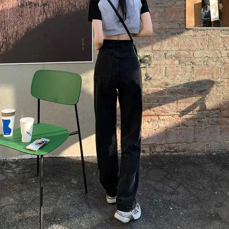 Jeans Women Hole Full Length Trousers Leisure All-match Trendy Wide Leg Sexy High Waist Retro Harajuku Vintage Daily Streetwear