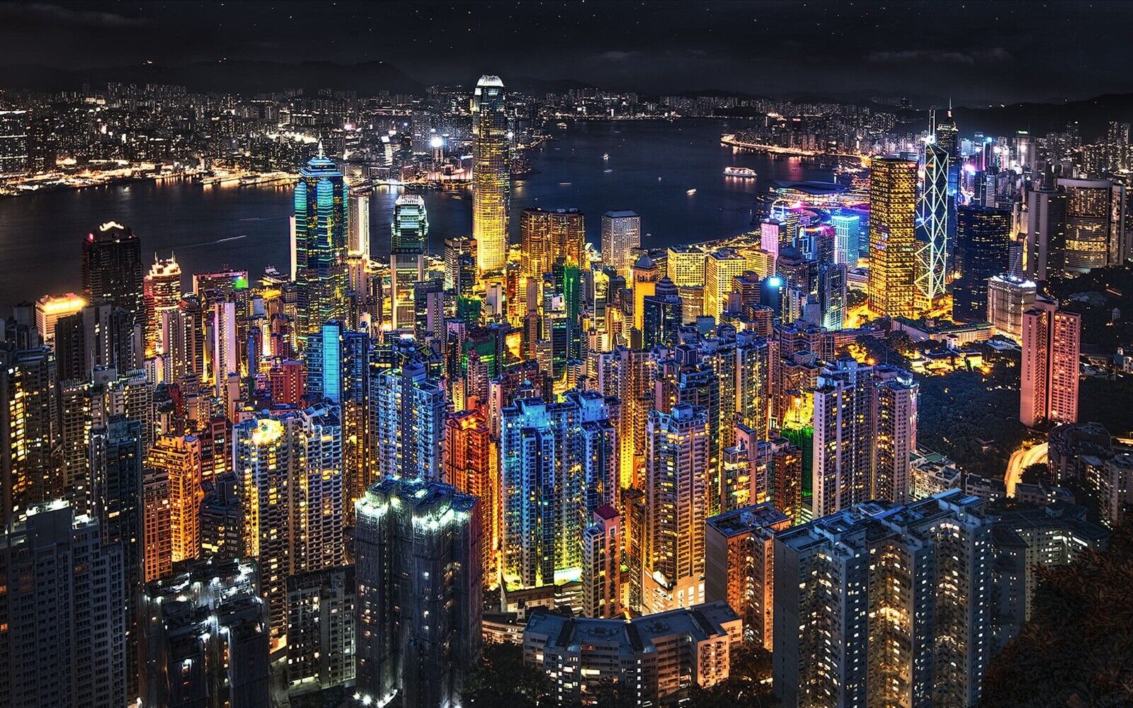 Hong Kong At Night Skyline Print Art Canvas Poster For Living Room Decor Home Wall Picture