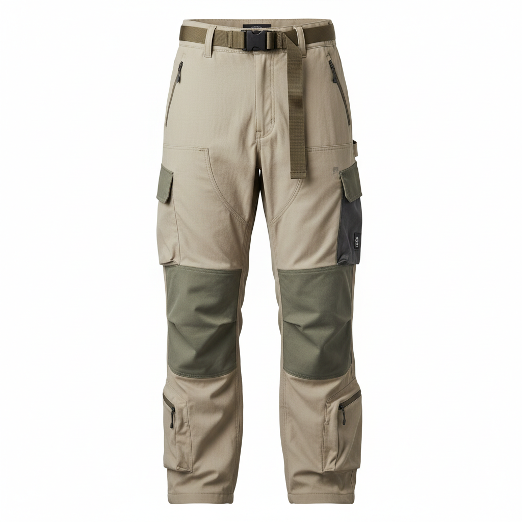 thesupersurf Khaki Tactical Cargo Pants with Reinforced Knees and Multiple Pockets 