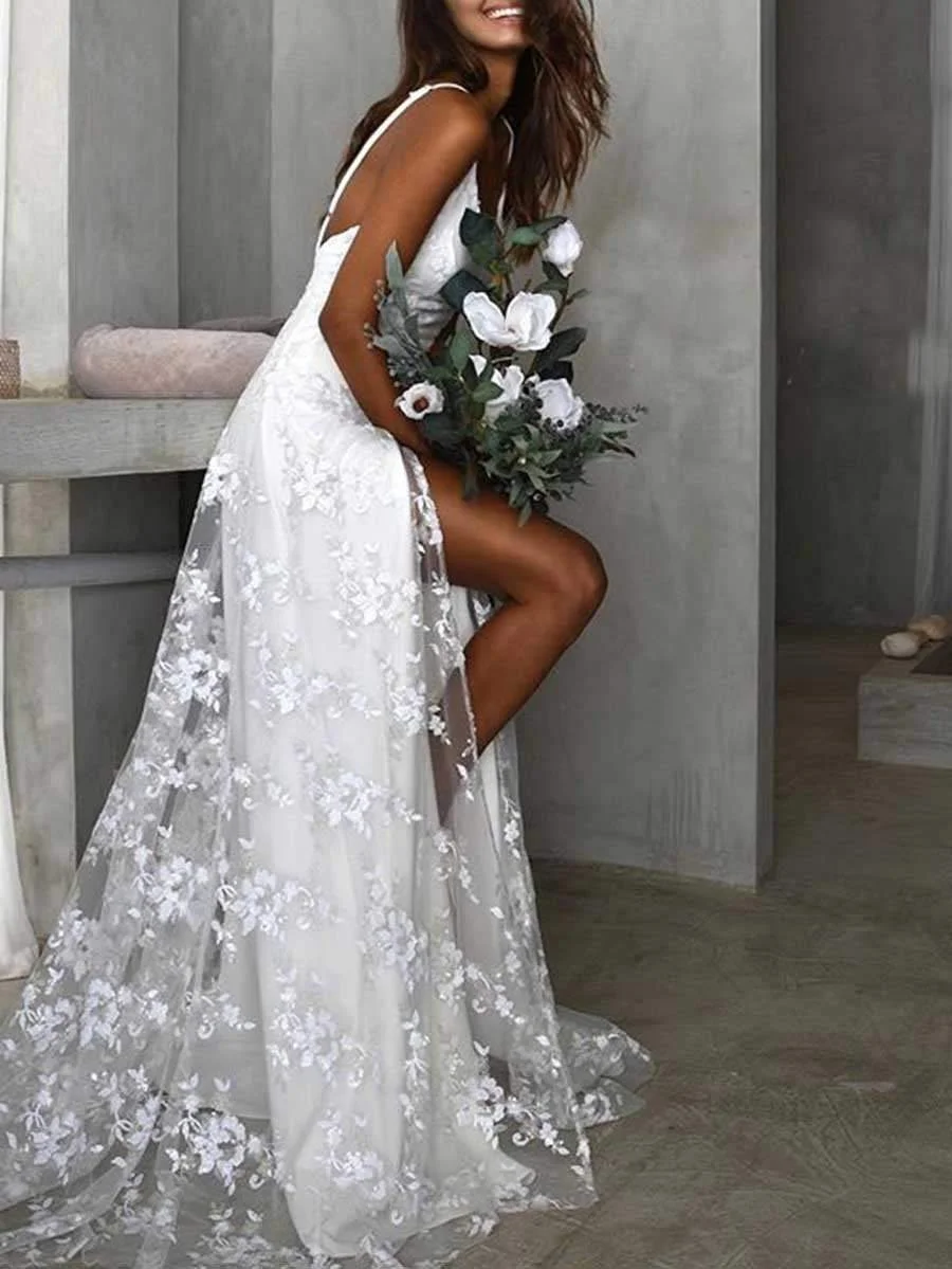 Elegant Sexy V-Neck Sling Lace Dress