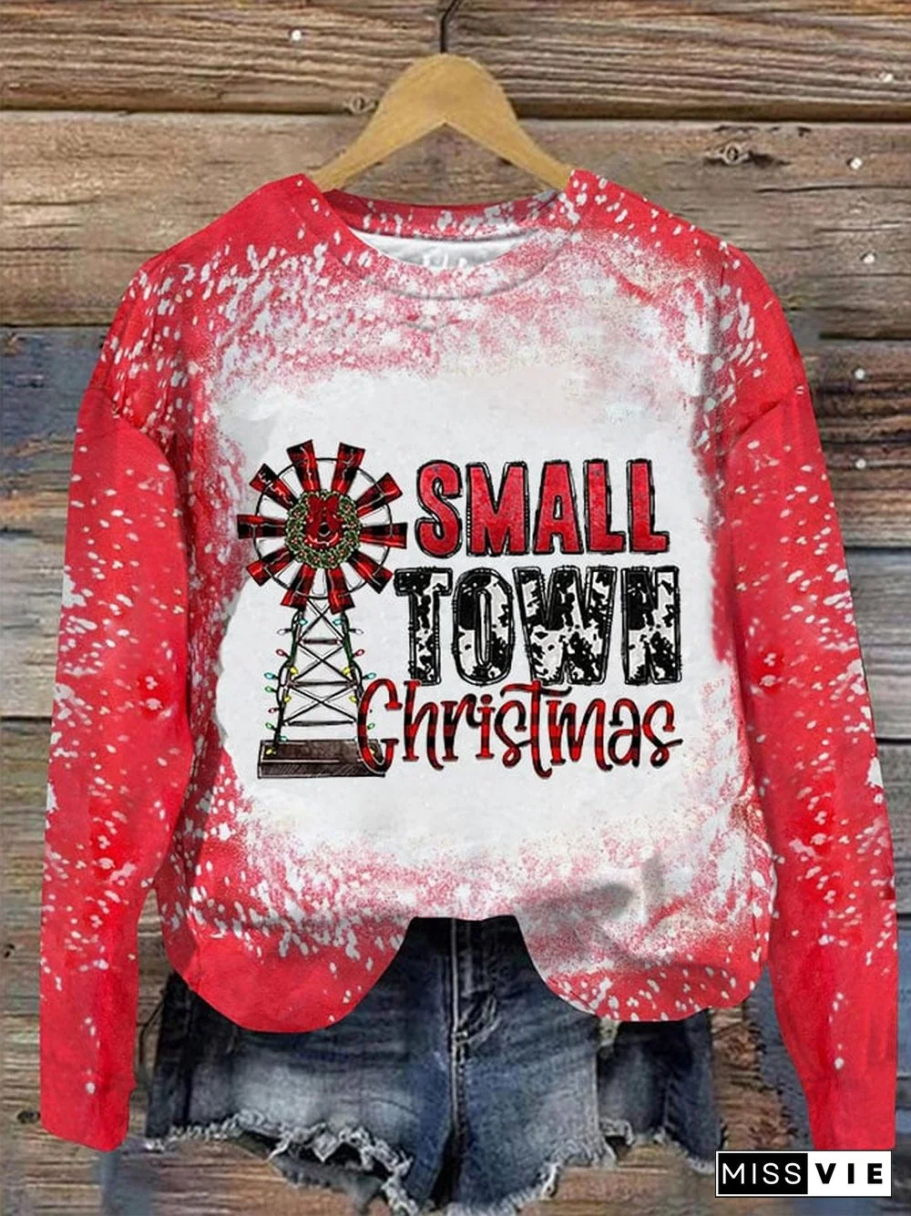 Women's Merry Christmas Small Town Christmas Print Sweatshirt