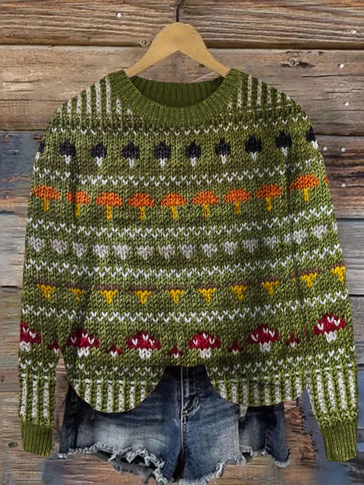 🔥kukelife🔥Colorful Mushroom Inspired Cozy Knit Isle Sweater