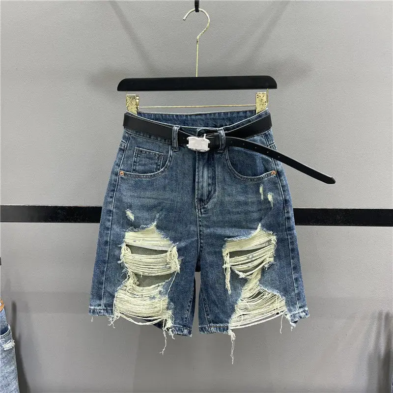 Pengamezz costume ideas women High-waisted Straight-leg Denim Jeans 2025 Summer New Style Holed Outcast Pants Slimming Fringe Sleek Fit For Women
