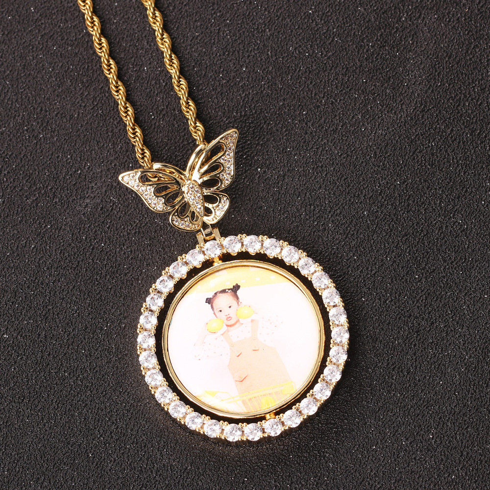 Custom Photo Butterfly Head Rotatable Double-sided With Chain Pendants