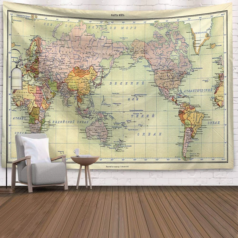 World Map 3D Print Polyester Geometric Wall Hanging Tapestry Decor Oil Painting Beach Towel Sleeping Pad Yoga Blanket Mat
