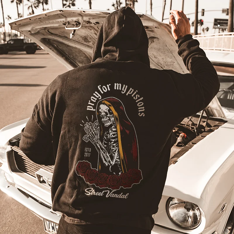 UPRANDY Pray For My Pistons Skeleton Printed Basic Cozy Hoodie -  UPRANDY