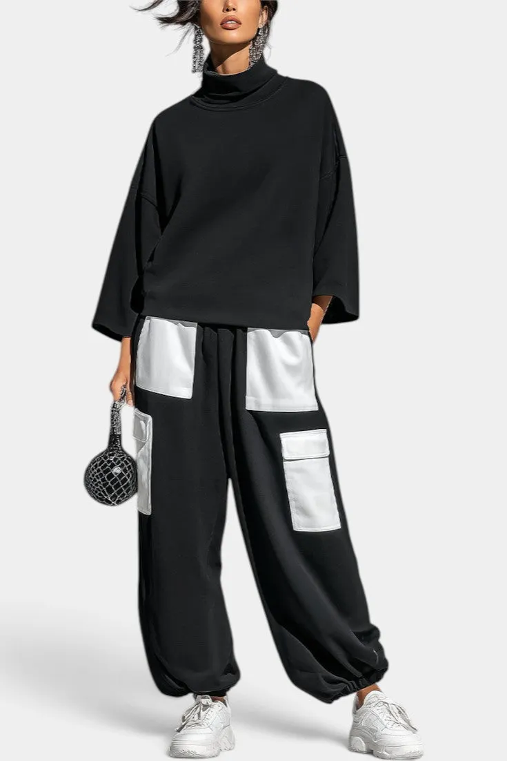 Oversized Turtleneck with Contrasting Cargo Pants Set
