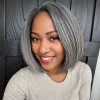 Salt and Pepper Grey Glueless Straight Bob Hair Wig