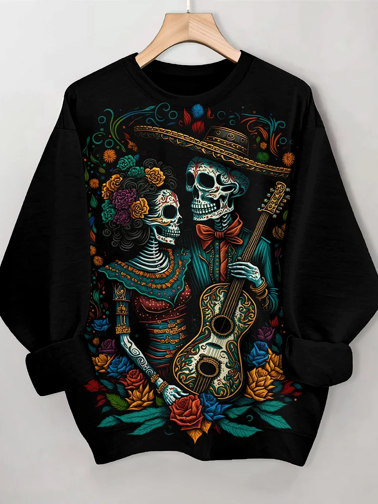 Women's Day of the Dead Folklore Mexican Art Print Casual Sweatshirt