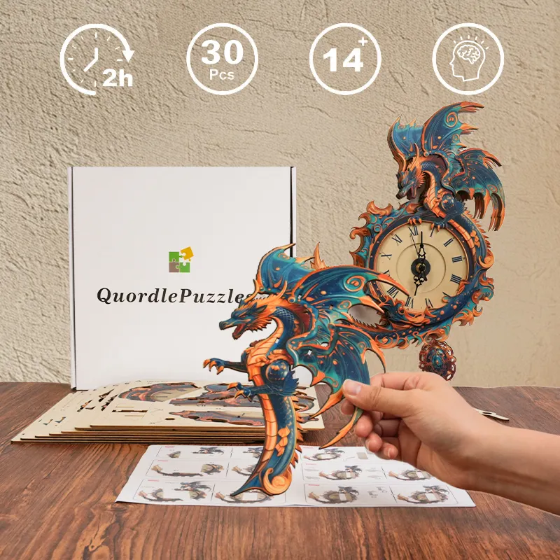 Azure Dragon Timekeeper Wooden Clock Puzzle