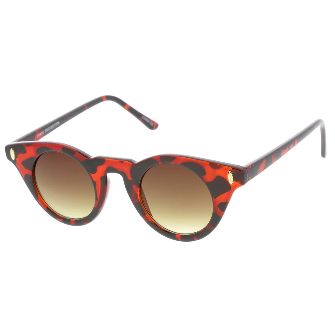 Women's Small Slim Temple Flat Round Lens Cat Eye glasses 39mm