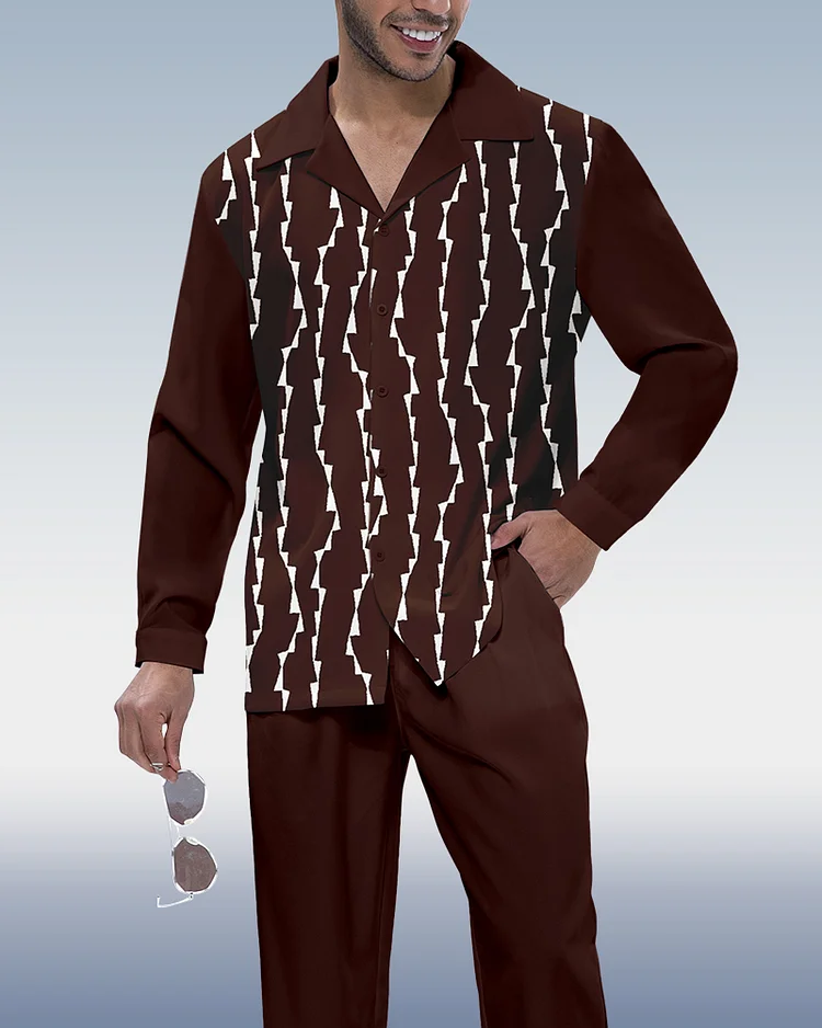 Men's Vintage Line Print Long Sleeve Walking Suit 245