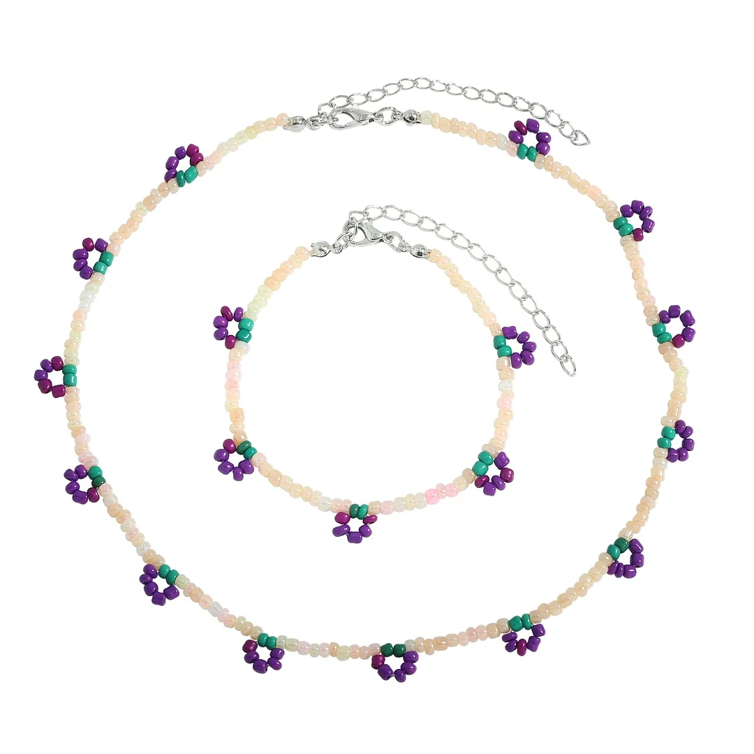 Dvacaman 2021 New INS Korean Sweet Colorful Little Flower Acrylic Pearl Bohemian Beaded Clavicle Necklaces for Women DIY Jewelry