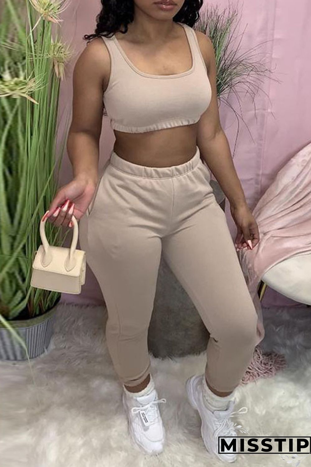 Black Casual Sportswear Solid Vests Pants U Neck Sleeveless Two Pieces