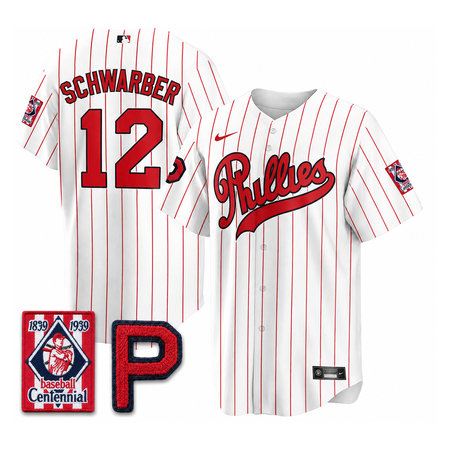 Men's Philadelphia Phillies #12 Kyle Schwarber White Stitched Baseball Jersey