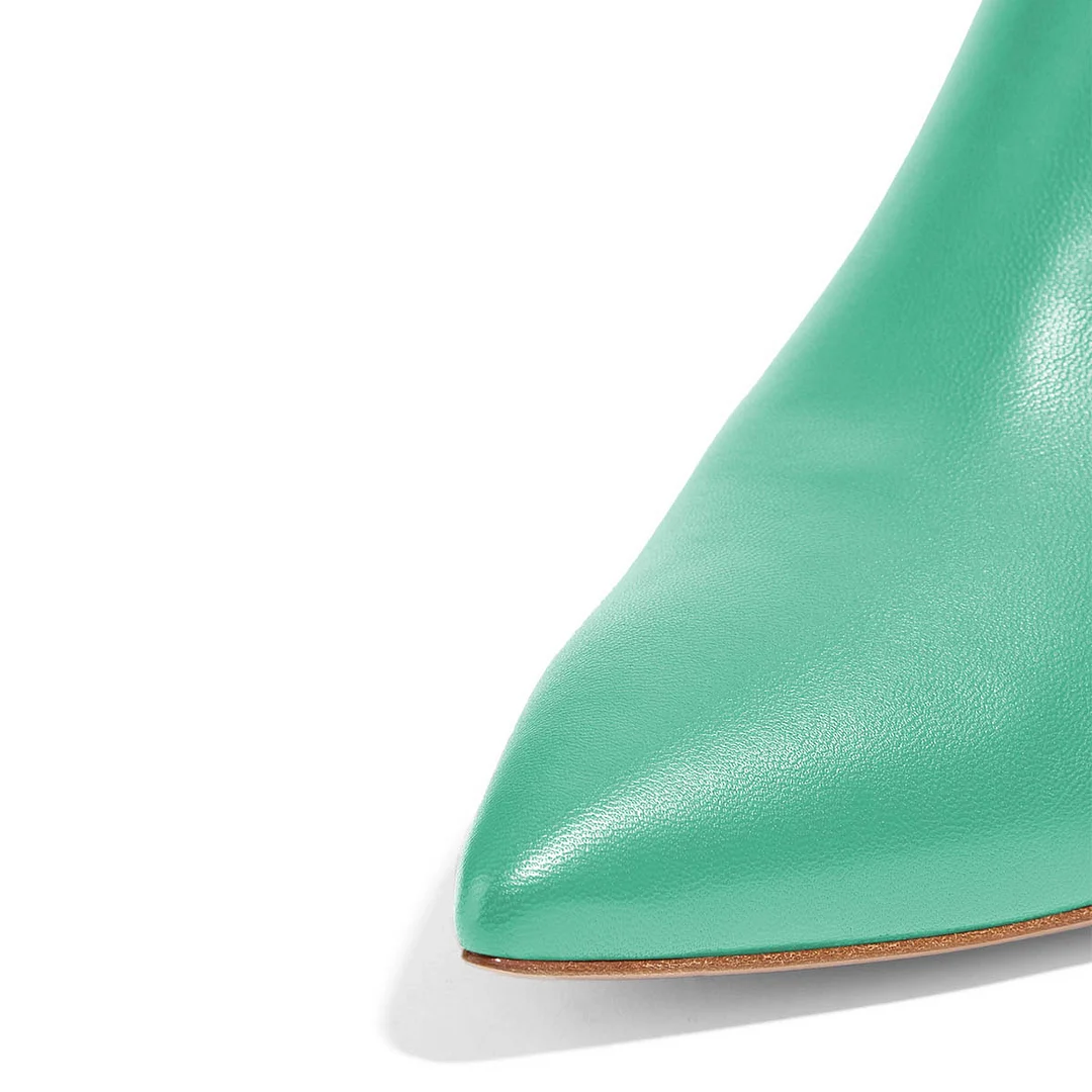 Turquoise Faux Leather Pointed Toe Side Zipper Kitten Heeled Booties