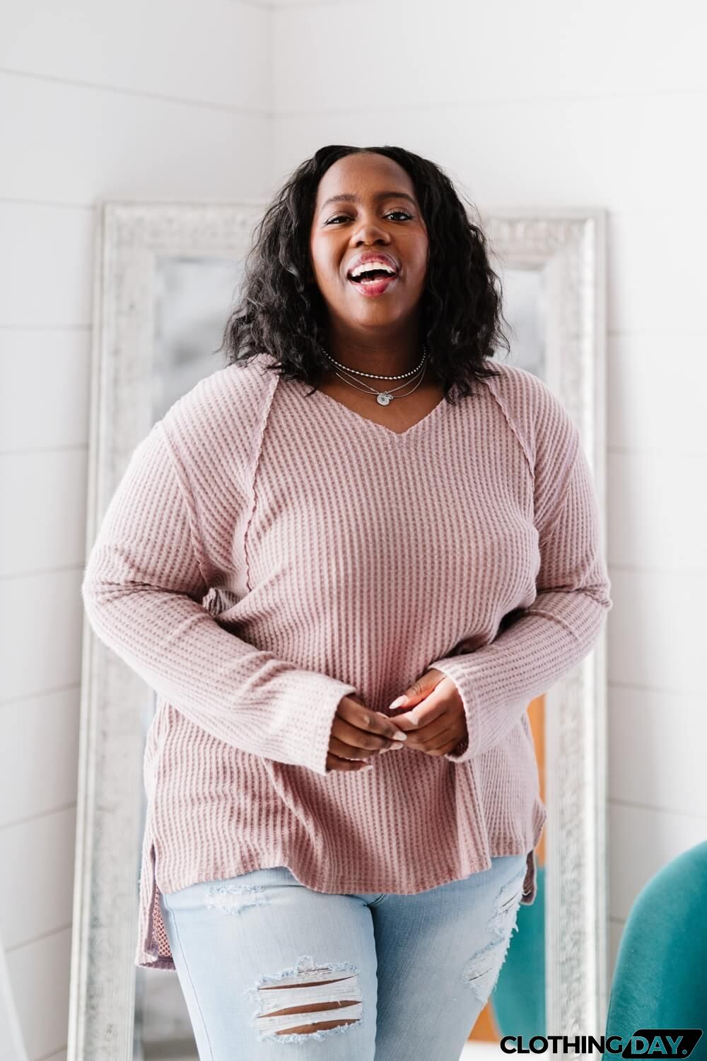 Jodifl Stay Awhile Full Size Run Waffle Knit Tee