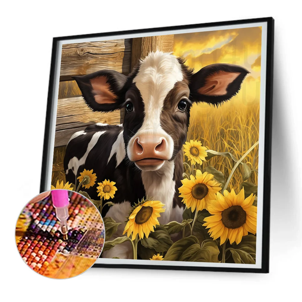 Diamond Painting - Full Round Drill - Sunflower Cow(Canvas|30*30cm)