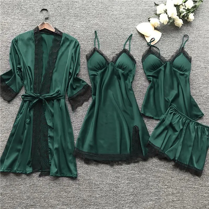 Churchf Large-Size Four-Piece Set With Chest Cushions Sexy Slings Home Lace Pajamas Casual Home Pajamas