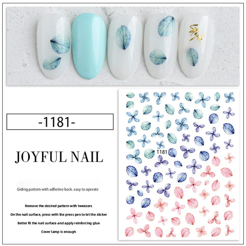 Beautizon Cute Image Flowers Leaves Cactus Nail Sticker 3D Engraved Nail Art Decorations Nail Decals Design