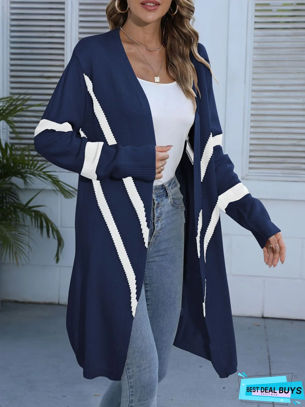 Irregular Geometry Knitting Loose Medium Length Sweater