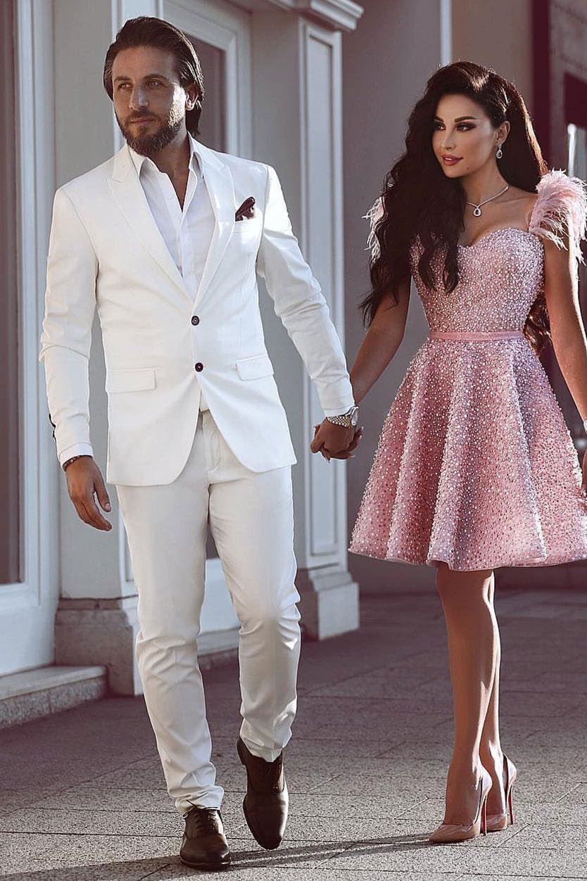 Modern Peaked Lapel White Wedding Suit For Men 2 Pieces | Ballbellas Ballbellas
