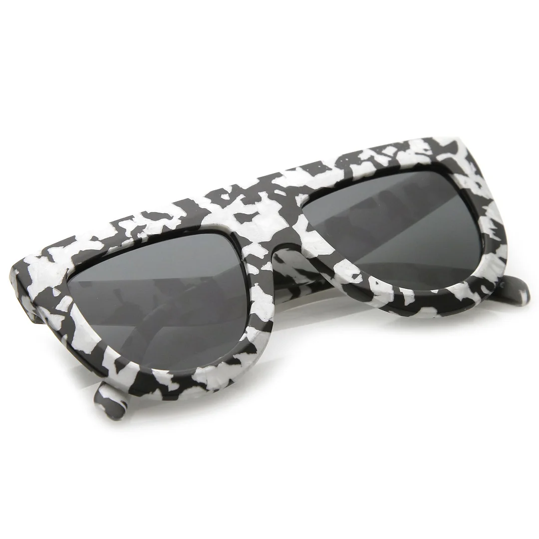 Oversize Chunky Matte Marble Print Wide Arms Flat Lens Flat Top glasses 51mm