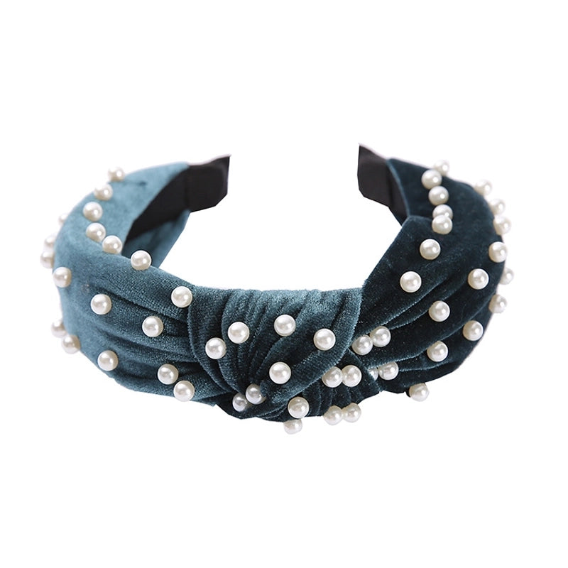 New Wide-brimmed Gold Flocking Bead Headband Simple Retro Pearl Headband Knot Wash Face Headband