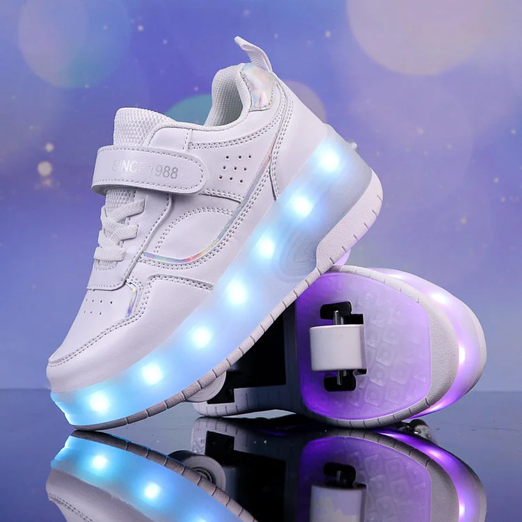 Dual-purpose Retractable Kids Roller Shoes with LED Lights