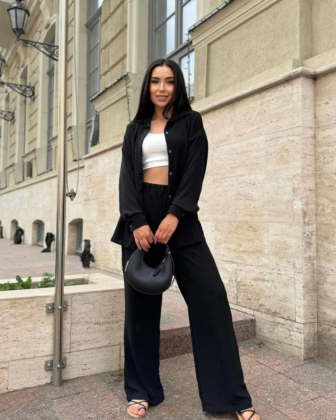 Churchf Churchf New Autumn Solid Color Lapel Long Sleeve Shirt Jacket Casual Pants Set