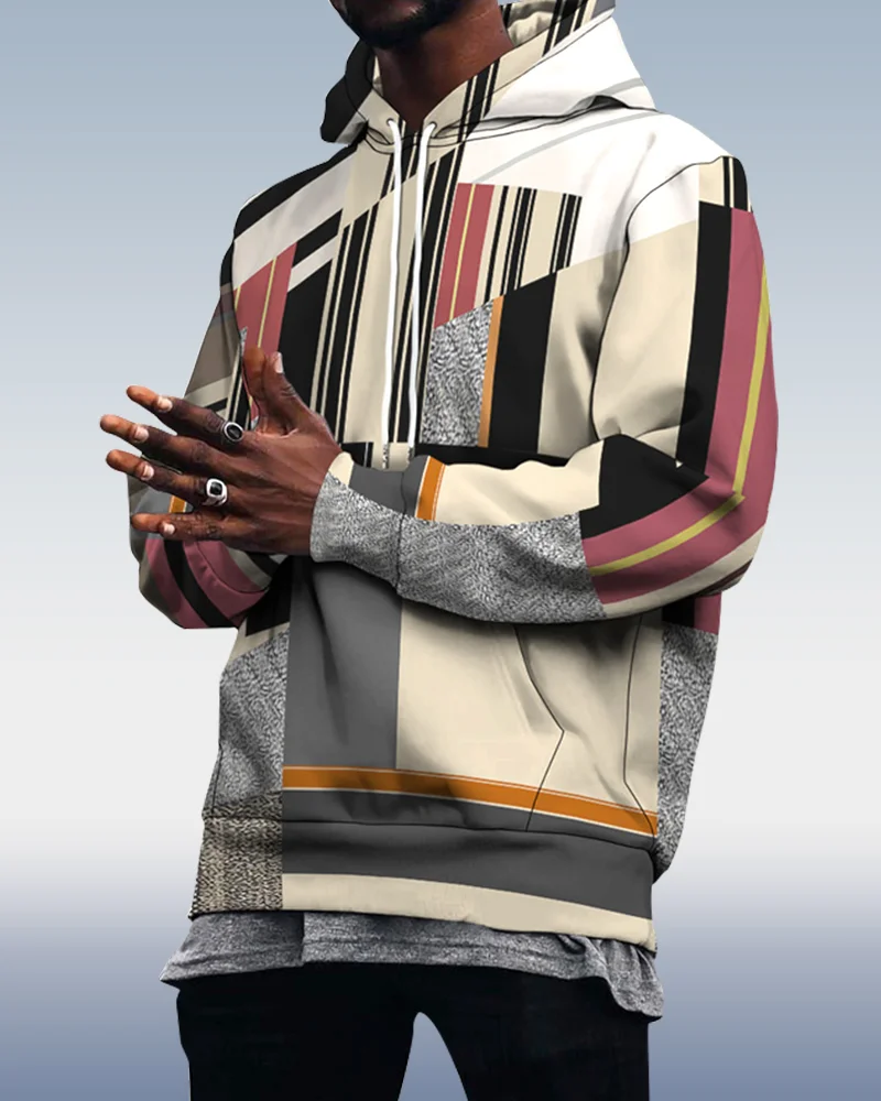 Men's Geometric Colorblock Hoodie 028