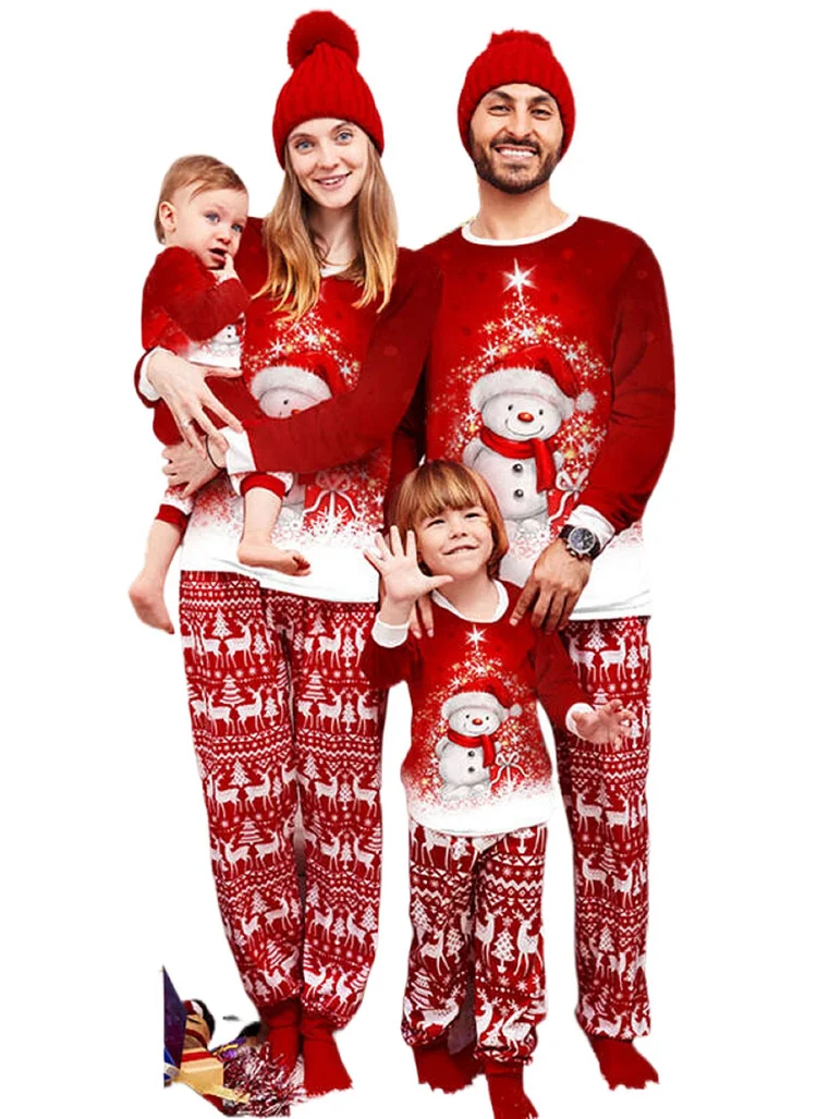 Reindeer Print Snowflake Family Matching Christmas Pajamas  Stunahome.com