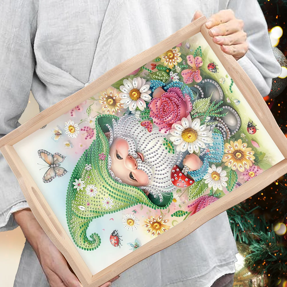 5D DIY Wooden Goblin Diamond Painting Tray Art Craft with Handle for Home Decoration