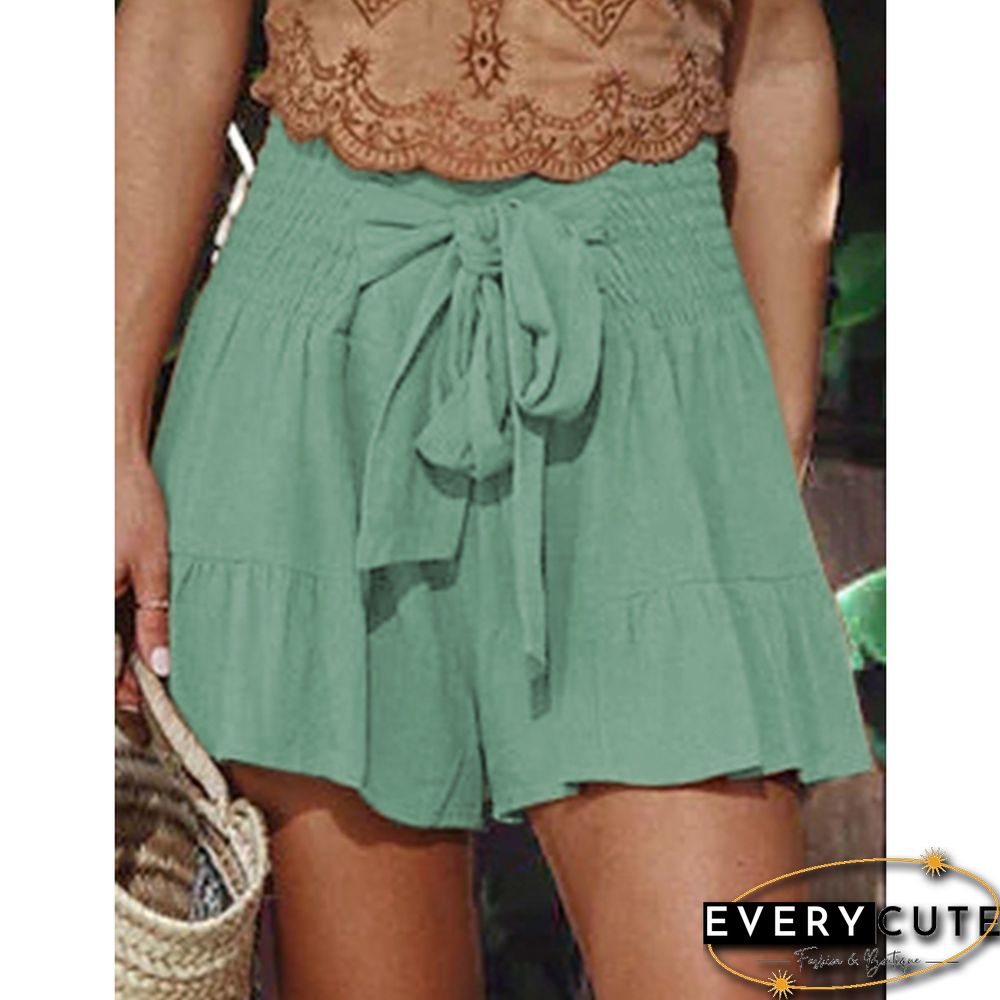 Light Green Ruffle Hem Tie Waist Wide Leg Culotte