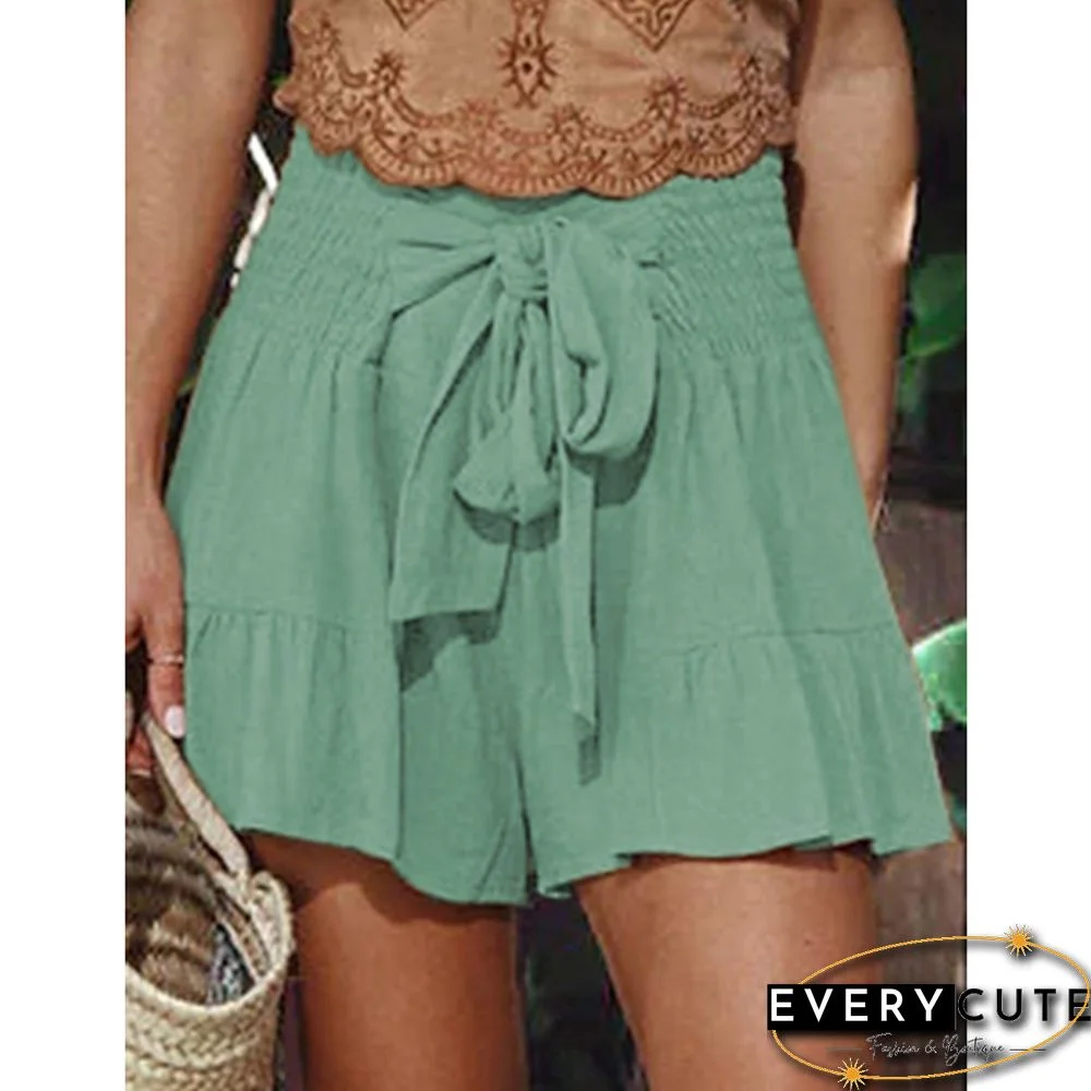 Light Green Ruffle Hem Tie Waist Wide Leg Culotte