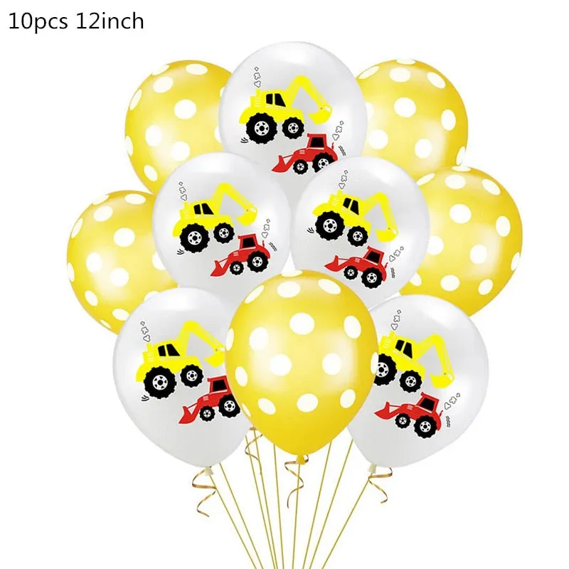 Construction Tractor Theme Excavator Inflatable Balloons Truck Vehicle Banners Baby Shower Kids Boys Birthday Party Supplies