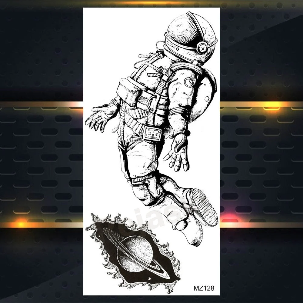3D Astronaut Watercolour Temporary Tattoos For Kids Women Men Universe Space Men Fake Tattoo Cosmonaut Planet Dolphin Tatoo Leg