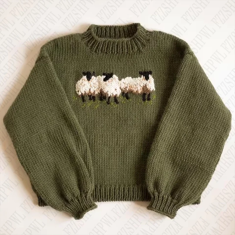 Aonga Harajuku animal pattern vintage knitted long sleeve sweater silm Y2K tops urban emo girl rock grunge punk casual women's sweater aonga